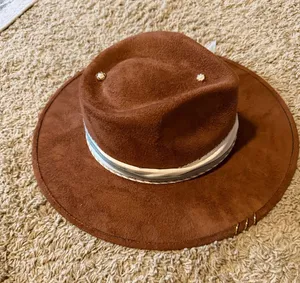 The modern Cactus suede hat with ribbon and twine tied on and pins/ ring details thumbnail 1