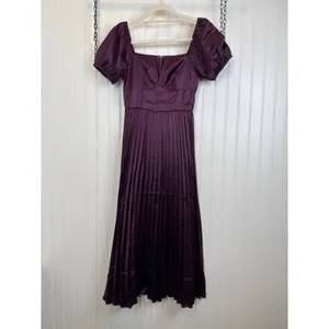 NWOT Lulus Flawless Forever Dark Purple Satin Pleated Midi Dress Size XXS thumbnail 4