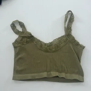 Olive Green Ribbed Lace Trim Crop Top Bralette Festival Y2K Women’s thumbnail 5