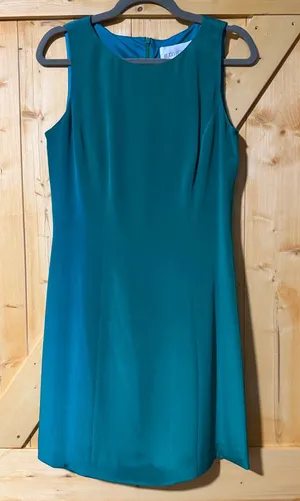 NWT- Hugo Buscati Collection 100% Silk Teal Sheath Dress - Size 10 thumbnail 1