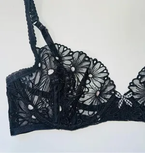 For Love and Lemons Lilou Bra Black Sheer Floral Lace Balconette thumbnail 4
