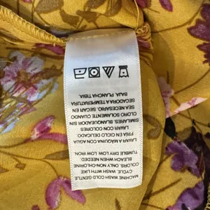 Tiered Satin Maxi Dress S Yellow Floral Puff Sleeve Cottagecore Romantic Whimsy thumbnail 4