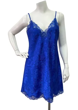 Victoria's Secret Gold Label Women Small Blue Floral Lace Trim Slip Dress thumbnail 1
