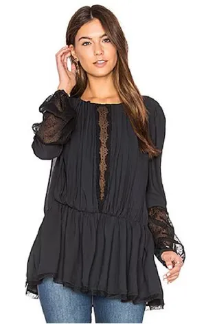 Free People Soul Serene Top Black Size XS Sheer Contrast Whimsigoth Boho Witchy thumbnail 1