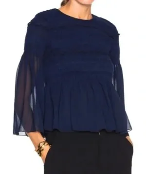 SEE BY CHLOÉ Bateau Neckline Three-Quarter Sleeve Crop‎ Top Size 38 US 8 Navy thumbnail 1