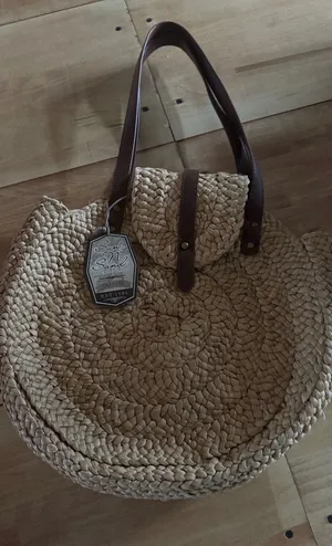 Sun N Sand Round Straw Tote Bag Tan Woven Boho Shoulder Bag‎ NWT thumbnail 1