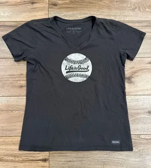 LIFE IS GOOD 100% Cotton Casual V-neck Baseball Graphic Tee | Size Medium thumbnail 1