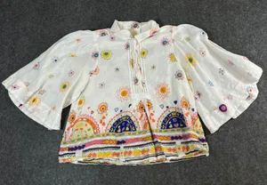 Maeve Anthropologie Celestial Print Cotton Bell Sleeve Blouse White Multi XS thumbnail 1