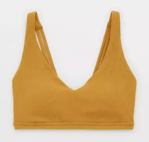 OFFLINE By Aerie Ribbed Plunge Sports Bra in Honey Size M New thumbnail 1