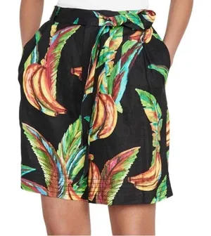 FARM RIO Preta Tropical Banana Floral Linen High-Waisted Shorts Size XS NWT thumbnail 1