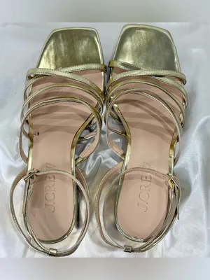 J.Crew Layne Strappy Sandals 7 Metallic Gold Wedding Guest Summer Vacay Chic thumbnail 12