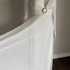 Y2K Taboo White Chiffon Maxi Dress Rhinestone Tie Back Detail Goddess Boho-Chic thumbnail 10