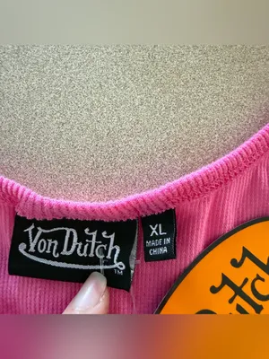 Von Dutch Hot Pink Rhinestone Logo Ribbed Tank size X-Large thumbnail 8