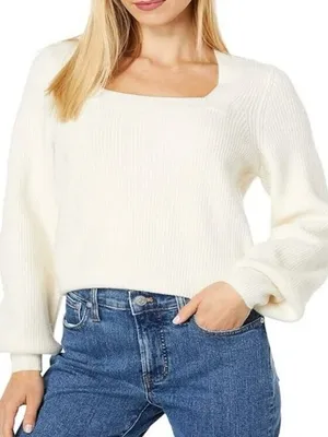 Madewell Melwood Square-Neck Ivory Pullover Sweater Size L thumbnail 5