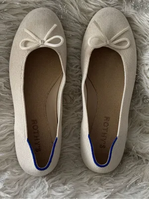 Rothy's Ivory White Women’s Ballet Flat with Bow and Blue Trim Size US W6.5 thumbnail 11
