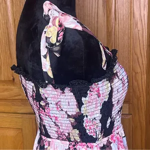 Lulus Wowing Wonder Black Floral Jacquard‎ Smocked Tie-Strap Tiered Midi Dress thumbnail 12