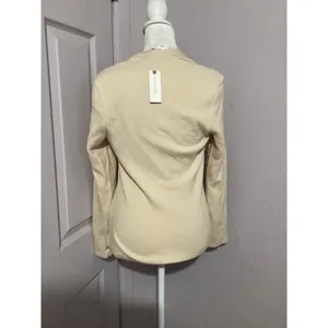 Anthropologie Square Neck Balloon Puff Sleeve Knit Sweater Cream M thumbnail 4