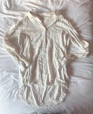 Altar’d State White Button Down Frayed Hem Blouse Size Small thumbnail 1