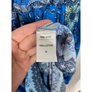 Love The Label Blue Floral Gaya Flutter Sleeve Cotton Tiered Maxi Dress Sz.M thumbnail 11