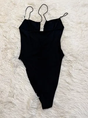Zara Black Plunge V-Neck Spaghetti Strap Bodysuit thumbnail 3