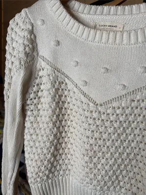 Lucky Brand Ivory Textured Open Knit Dot Sweater Size Small thumbnail 9