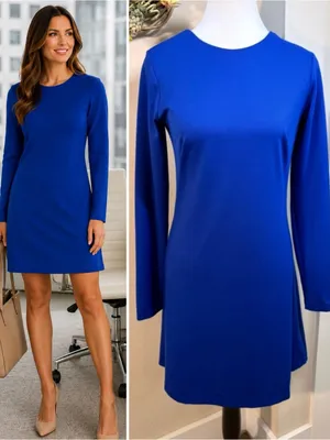 💥 Amanda Uprichard Cobalt Blue Ponte Knit Long Sleeve Shift Dress Size M 💛 thumbnail 2