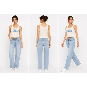 Italia Ribbed Crop Tank Top Womens One Size Cream Blue Graphic Made in Italy Y2K thumbnail 2