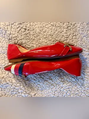 XRXC Red Patent Leather Square Toe Ballet Flats Rhinestone Buckle. thumbnail 4