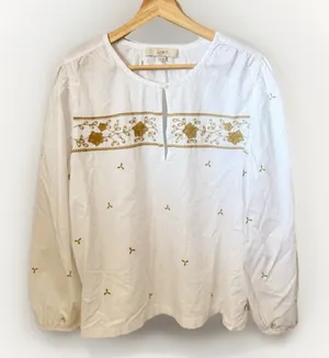 LOFT Embroidered Peasant Blouse White Split Neck Beachy Boho Resort XL thumbnail 1