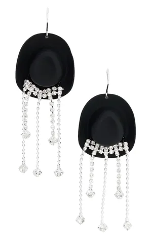 Cowboy Hat Crystal Rhinestone Dangle Earrings  thumbnail 1