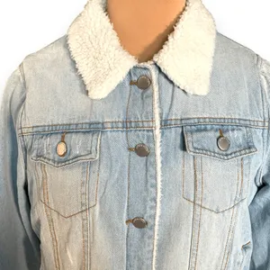 Ashley Vintage Charm Light Wash Sherpa Collar Denim Trucker Jacket Women’s‎ XL thumbnail 4