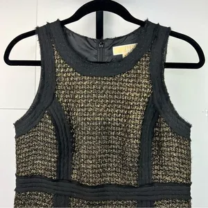 Michael Kors Tweed Sheath Dress Sz 4 Black Gold Metallic Career Cocktail Preppy thumbnail 5