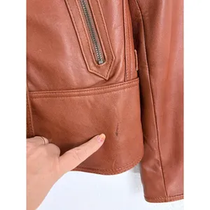 Y2K Vintage Leather Moto Jacket Cognac Brown Pelle Studio Funnel Neck M thumbnail 7