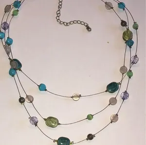 Multicolor Boho Wire Beaded Necklace Green thumbnail 1