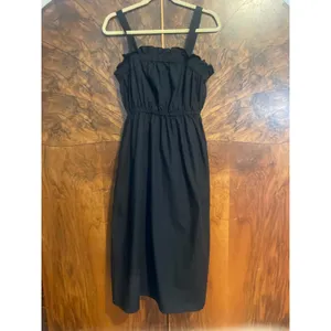 BANANA REPUBLIC Poplin Gather Waist Midi Dress MINIMALIST POCKETS Black Small S thumbnail 2