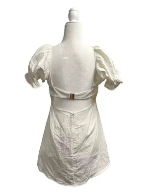 Here Comes the Sun NEW Norma Puff Sleeve Cutout Back Mini Dress White NWT thumbnail 5