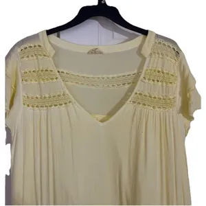 POL Maxi Dress Size Large Butter Yellow Tiered Lace Boho Peasant thumbnail 4