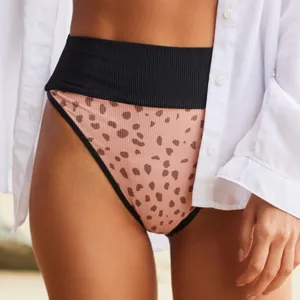 Beach Riot Leopard High-Waisted Bikini‎ Bottoms Size S Ribbed thumbnail 1