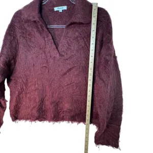 Madewell Alpaca Blend Fuzzy Sweater Women's Small Burgundy‎ Collared Pullover thumbnail 7