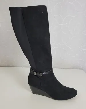Dana Buchman Womens Boots Size 6.5 Black Suede Wedge Heel Knee High Side Zip thumbnail 1