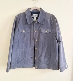 Club Monaco Slate Blue Suede Jacket Gray Size M thumbnail 1
