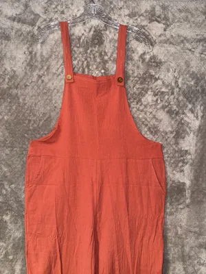 Heyson Yankee Doodle Crinkle Cotton Wide Leg Overalls Jumpsuit in Rust thumbnail 3