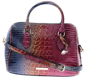 Vegan Leather Rainbow Multicolor Purple Crocodile Embossed Crossbody Satchel Bag thumbnail 1