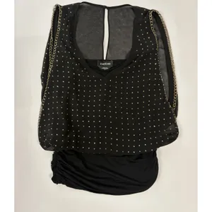 Bebe Black Rhinestone Studded Chain Trim Sleeveless Ruched Top Small thumbnail 6
