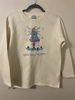 Womens Quacker Factory Angels Believe Crewneck Sweatshirt Ivory White Size Small thumbnail 1