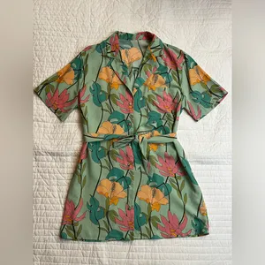 Lulus Totally Tropical Light Green Floral Print Button-Up Shirt Dress thumbnail 6
