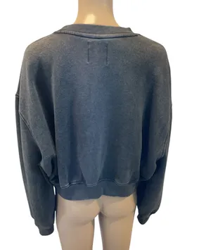 Lazy sundays Rhinestones Acid Wash Gray Cropped Sweatshirt size L thumbnail 5