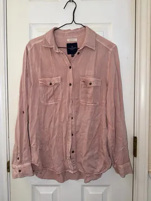 American Eagle Outfitters Dusty Pink Boyfriend Fit Button-Up Shirt thumbnail 1