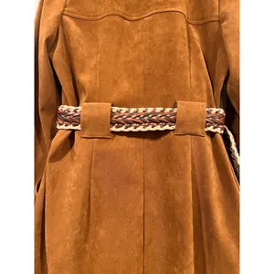 Vintage Amanda Smith Faux Suede Shirt Dress With Boho Braided Belt Tan Size 10 thumbnail 7