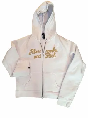 Vintage Abercrombie & Fitch Y2K White Full-Zip Hoodie with Gold Script Logo‎ thumbnail 1